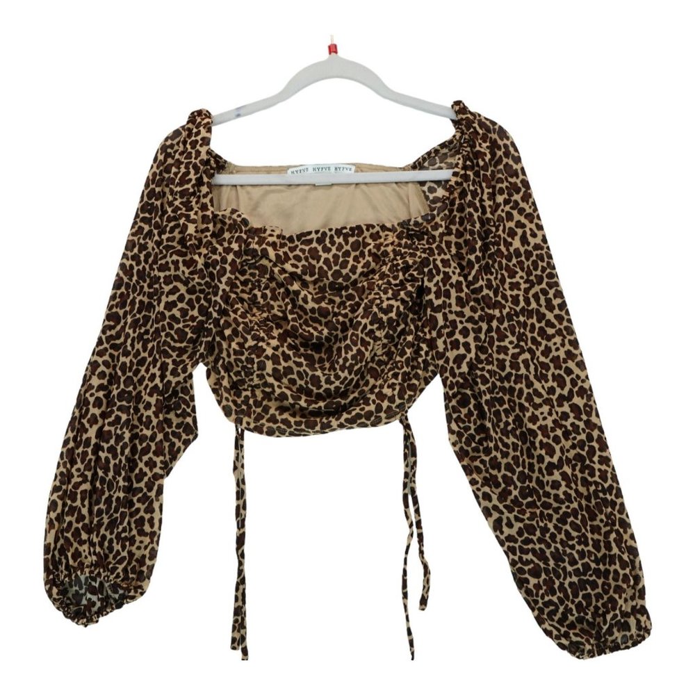 Hyfve Blouse Top Womens Size Large Leopard Print Pullover Smocked Cropped